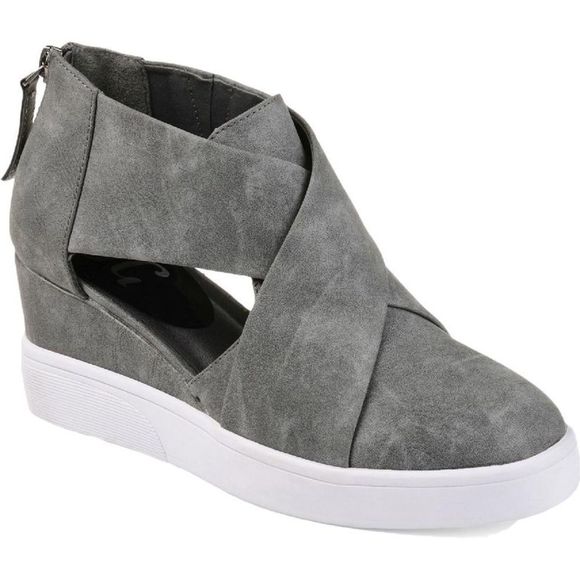 Journee Collection Shoes - Journee Collection Womens Seena Gray Faux Leather Wedge Heels Shoes NWT 9.5